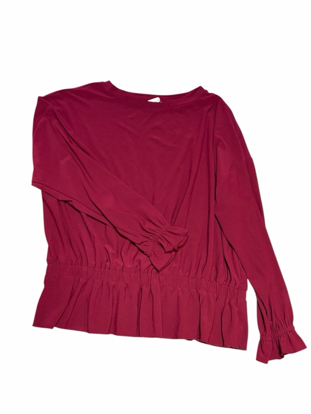 Ady P Berry Red Peplum Top Long Sleeve Ruffle Waist Blouse Size L